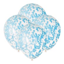 Ballons 40cm avec confettis cœur bleu - Lot de 5