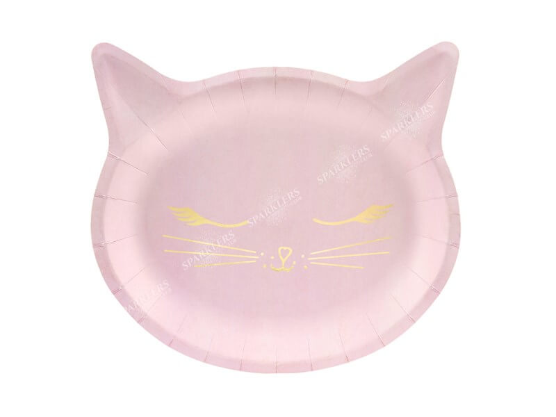 Assiette en papier rose forme Tête de chat (Lot de 6) 