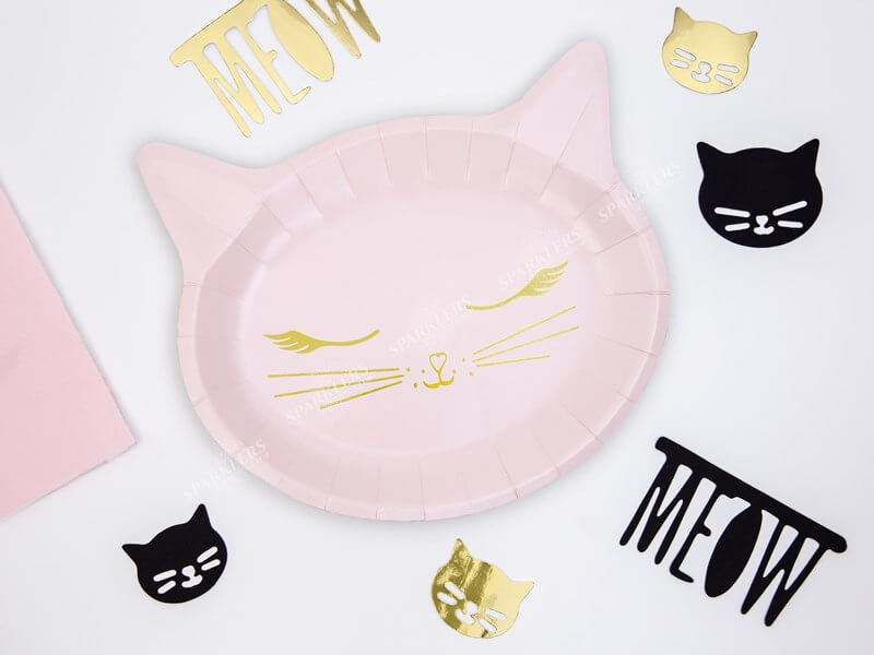 Assiette en papier rose forme Tête de chat (Lot de 6) 