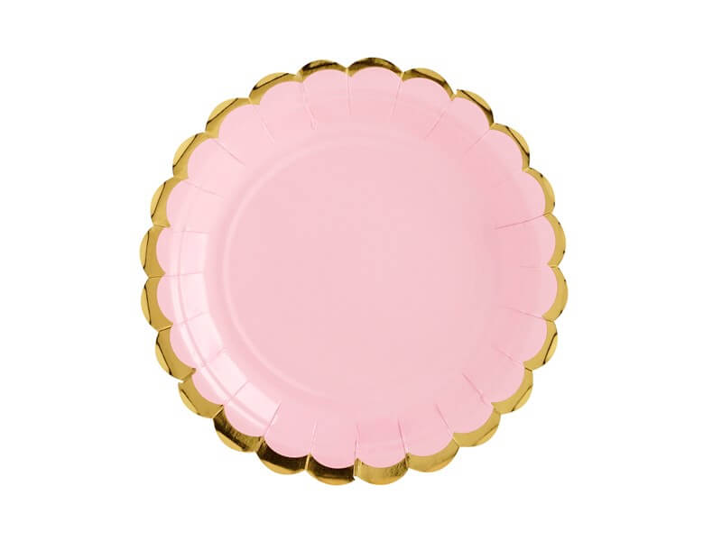 Assiette en papier rose avec bordures or (Lot de 6) 