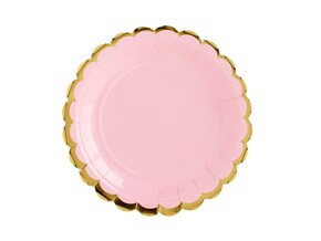 Assiette en papier rose avec bordures or (Lot de 6) 