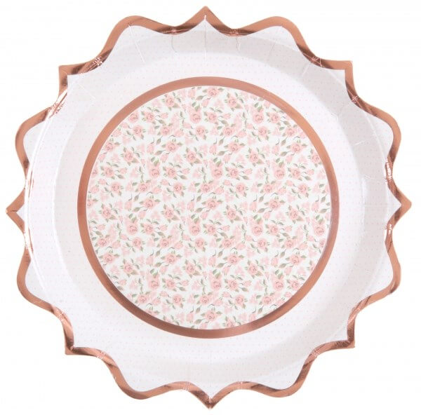 Assiette en papier fleurie Rose - Lot de 10