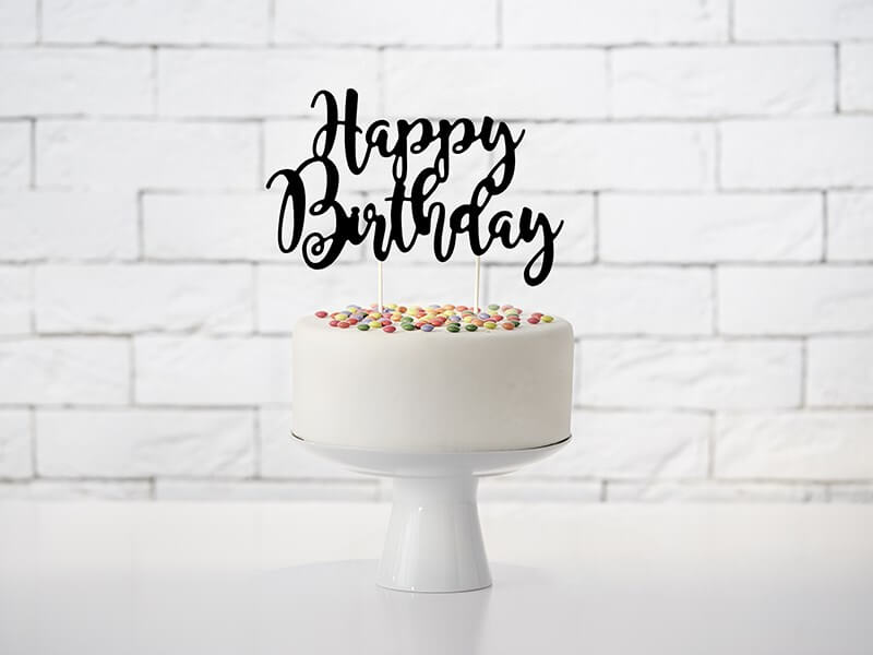 Décoration pour gâteau Happy Birthday noir