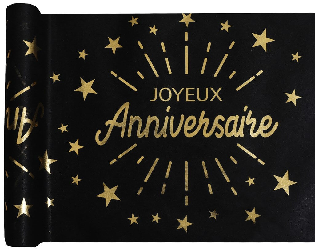 Chemin de table Joyeux Anniversaire Noir/Or 5 mètres 