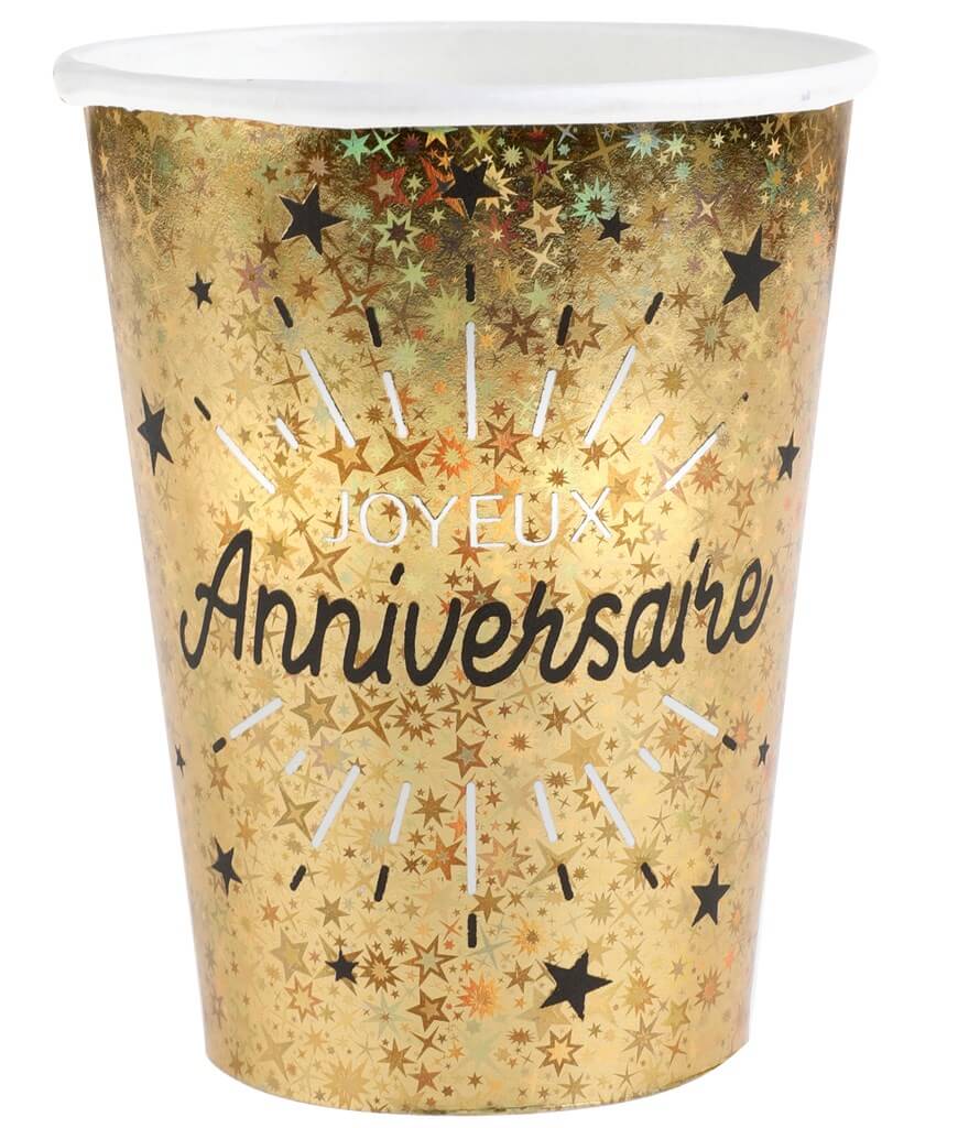 Gobelet Joyeux Anniversaire Or (lot de 10)