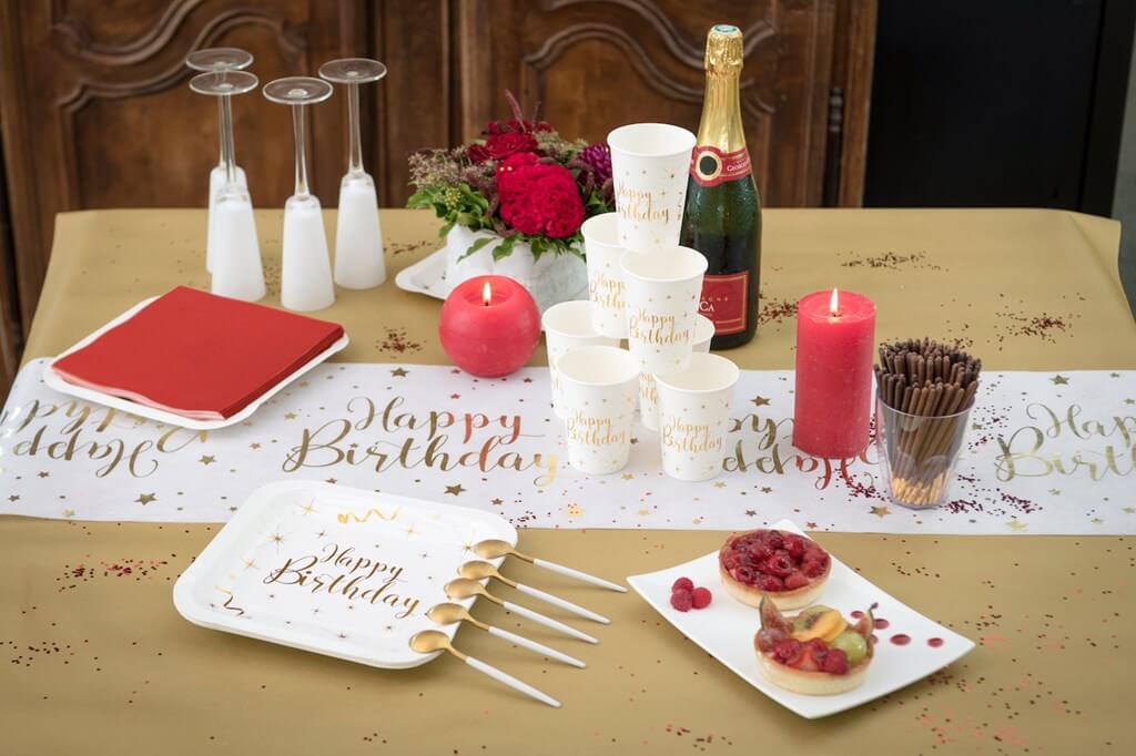 Gobelet Blanc Happy Birthday Or (lot de 10)