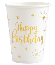 Gobelet Blanc Happy Birthday Or (lot de 10)