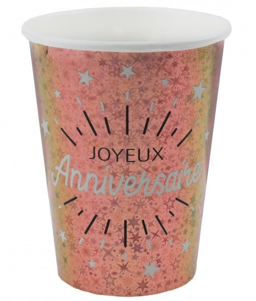 Gobelet Joyeux Anniversaire Or  Rose (lot de 10)