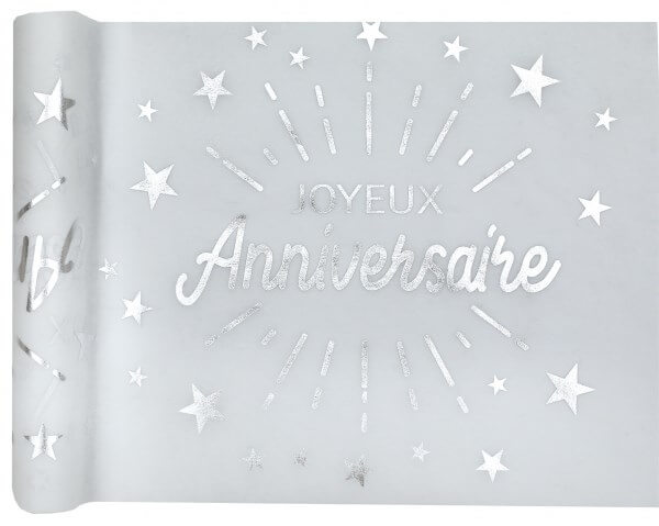 Chemin de table Joyeux Anniversaire Argent - 5 mètres 