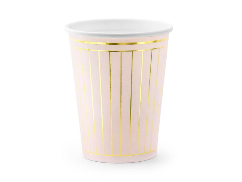 Gobelet en papier rose motif bandes dorées (Lot de 6)