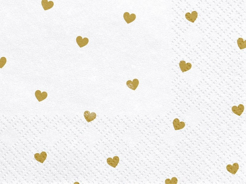 Serviette en papier blanche avec coeur or (lot de 20)