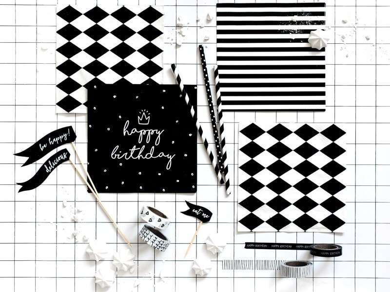 Serviette en papier rayée noire et blanche (Lot de 20)