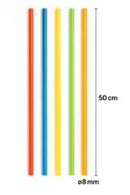 Paille Géante XXL PP multicolore 50cm ø 8mm –  Réutilisable & certifiée alimentaire - Sachet de 500