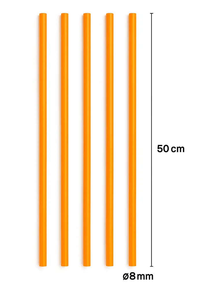 Paille Géante XXL PP Orange 50cm ø 8mm – Réutilisable & certifiée alimentaire - Sachet de 500